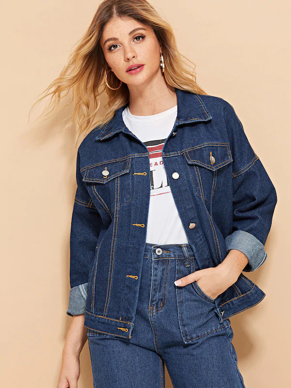 Women's Oversized Harajuku Denim Jacket, Plus Size
