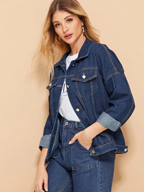 Women's Oversized Harajuku Denim Jacket, Plus Size