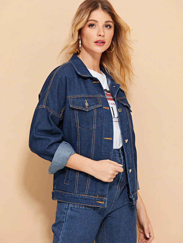 Women's Oversized Harajuku Denim Jacket, Plus Size