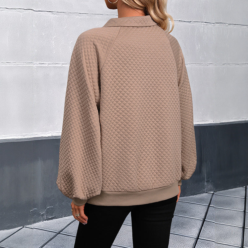 Women's Solid Textured Collared Sweatshirt