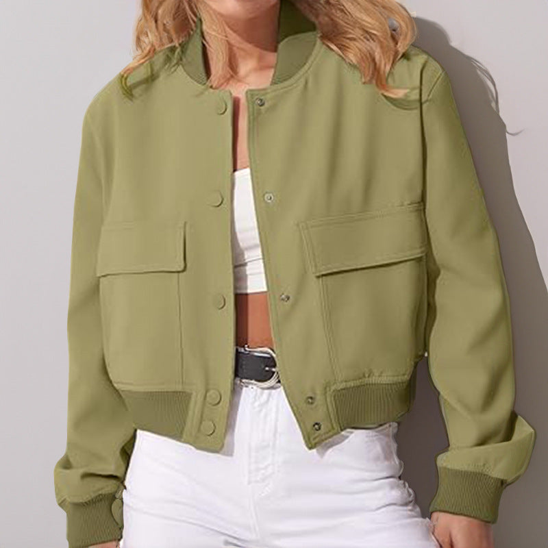 Women's Stand Collar Jacket with Oversized Pockets