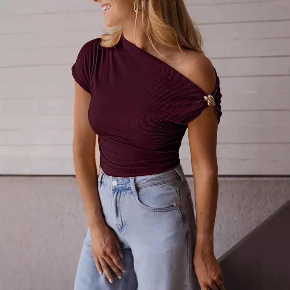 Women's Ribbed T-Shirt, Metal Accent
