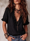 Women's 100% Cotton Crinkle V-Neck Casual Shirt