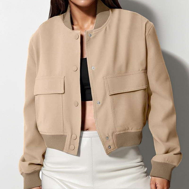 Women's Stand Collar Jacket with Oversized Pockets