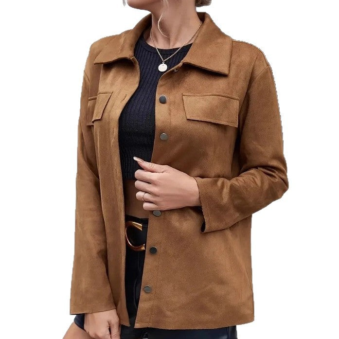 Women's Suede-Look Open-Front Lapel Jacket