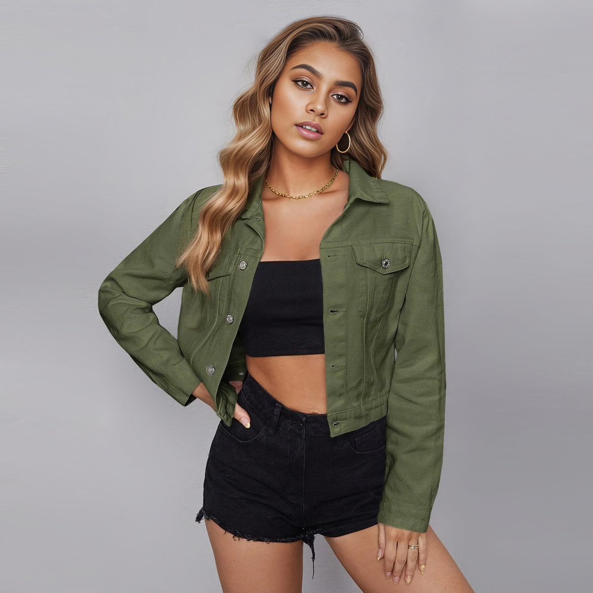 Women's Casual Cropped Denim Jacket