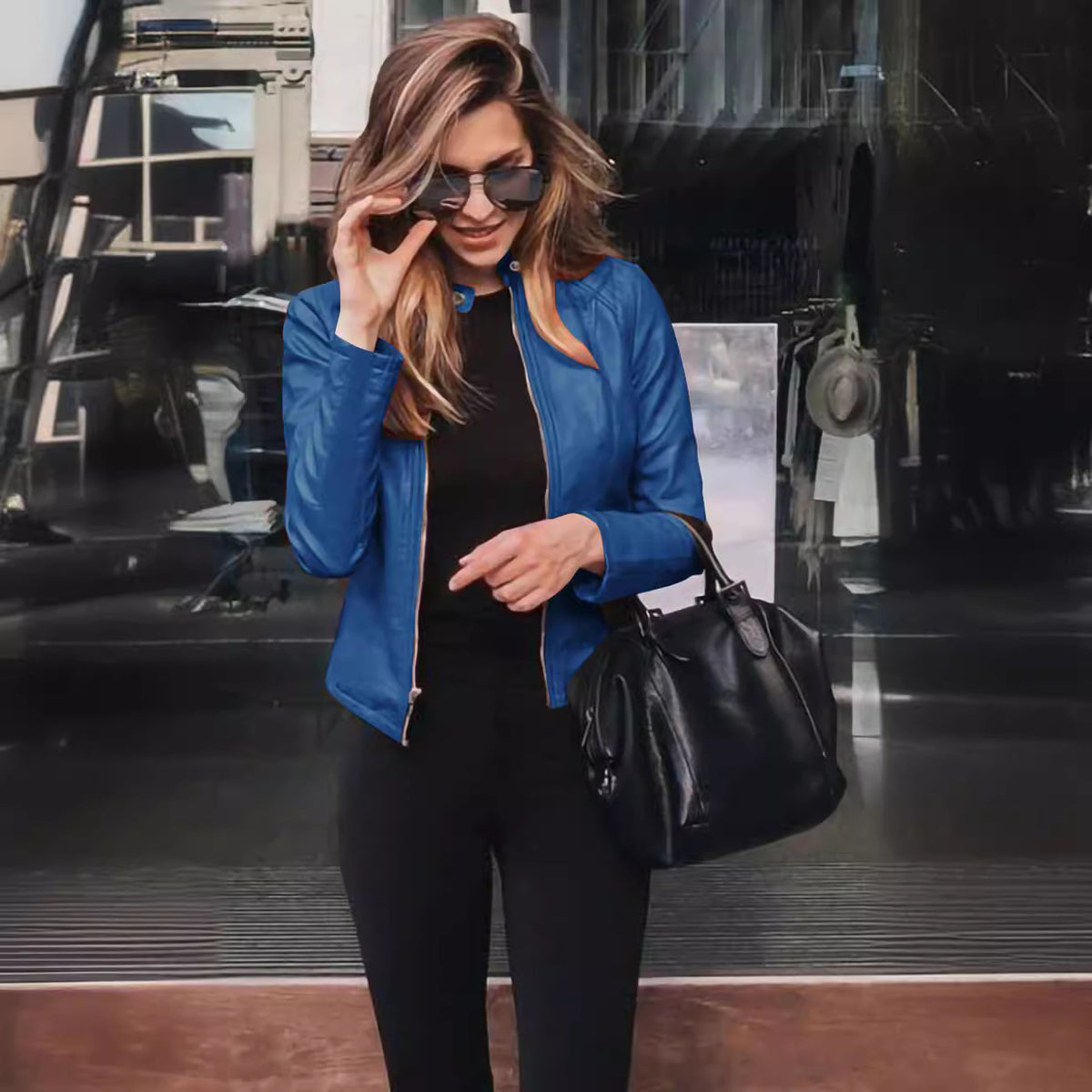 Women's PU Leather Blazer for Fall and Winter