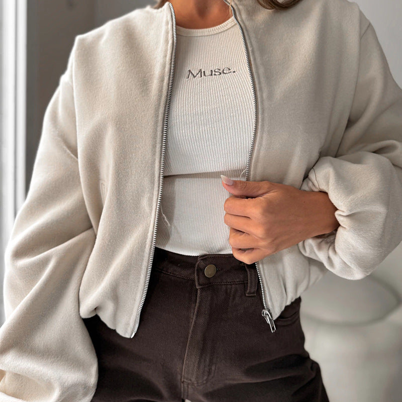 Women's Casual Cropped Jacket with Relaxed Fit