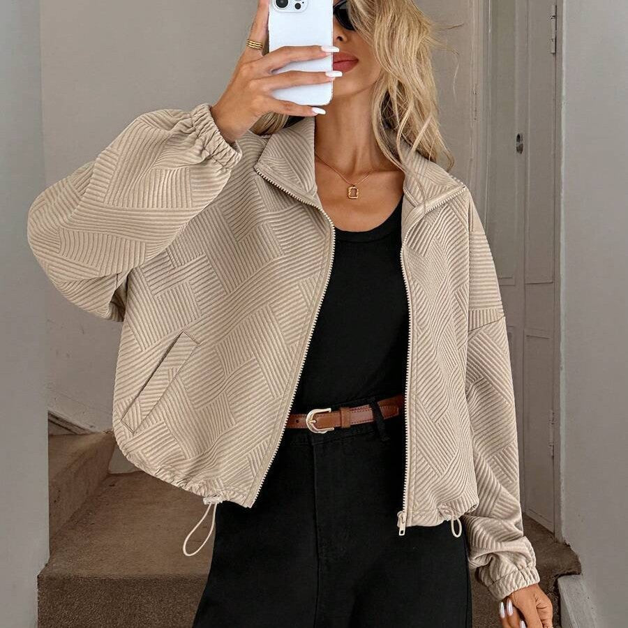 Women's Zip-Up Varsity Jacket with High Collar