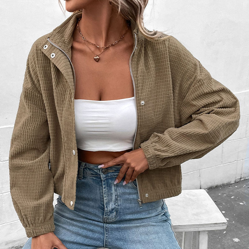 Women's Solid Brown Corduroy Jacket