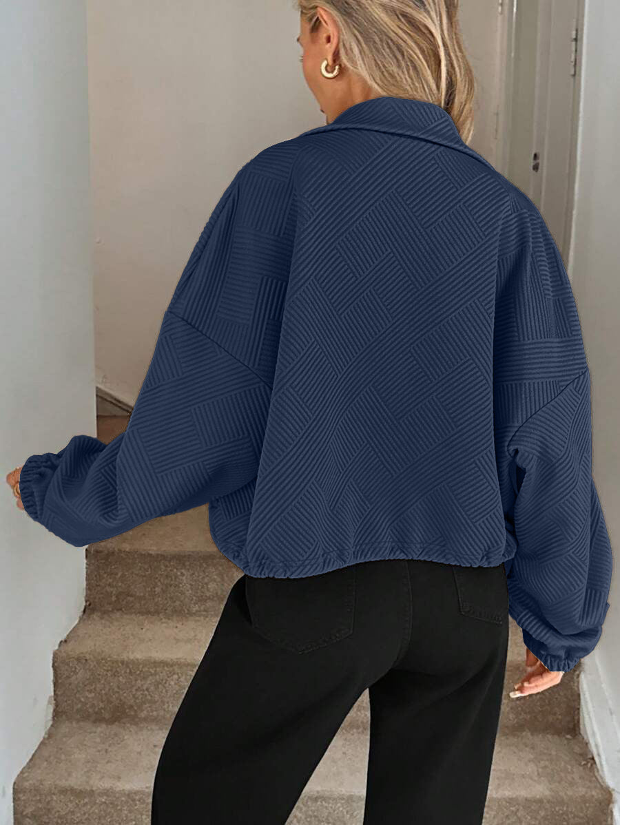 Women's Zip-Up Varsity Jacket with High Collar