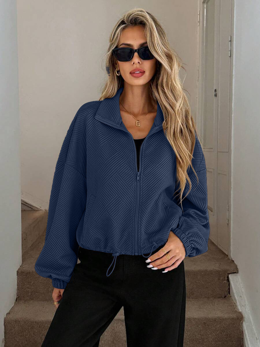Women's Zip-Up Varsity Jacket with High Collar