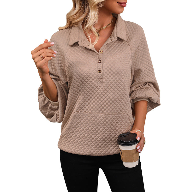 Women's Solid Textured Collared Sweatshirt