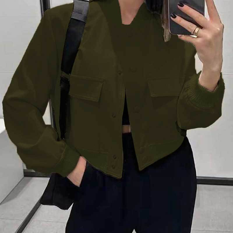 Women's Stand Collar Jacket with Oversized Pockets