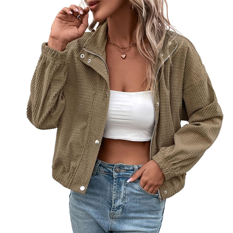 Women's Solid Brown Corduroy Jacket