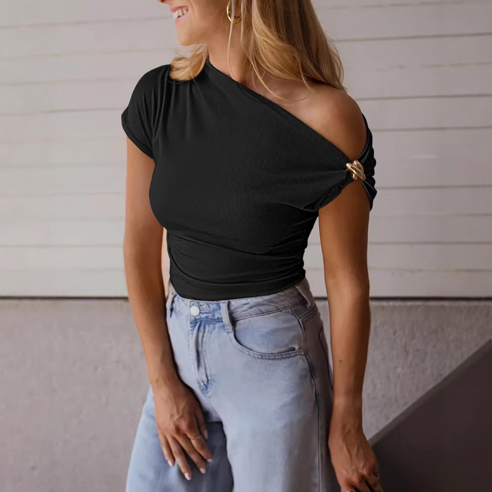 Women's Ribbed T-Shirt, Metal Accent