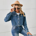 Women's Washed Cropped Long-Sleeve Denim Jacket