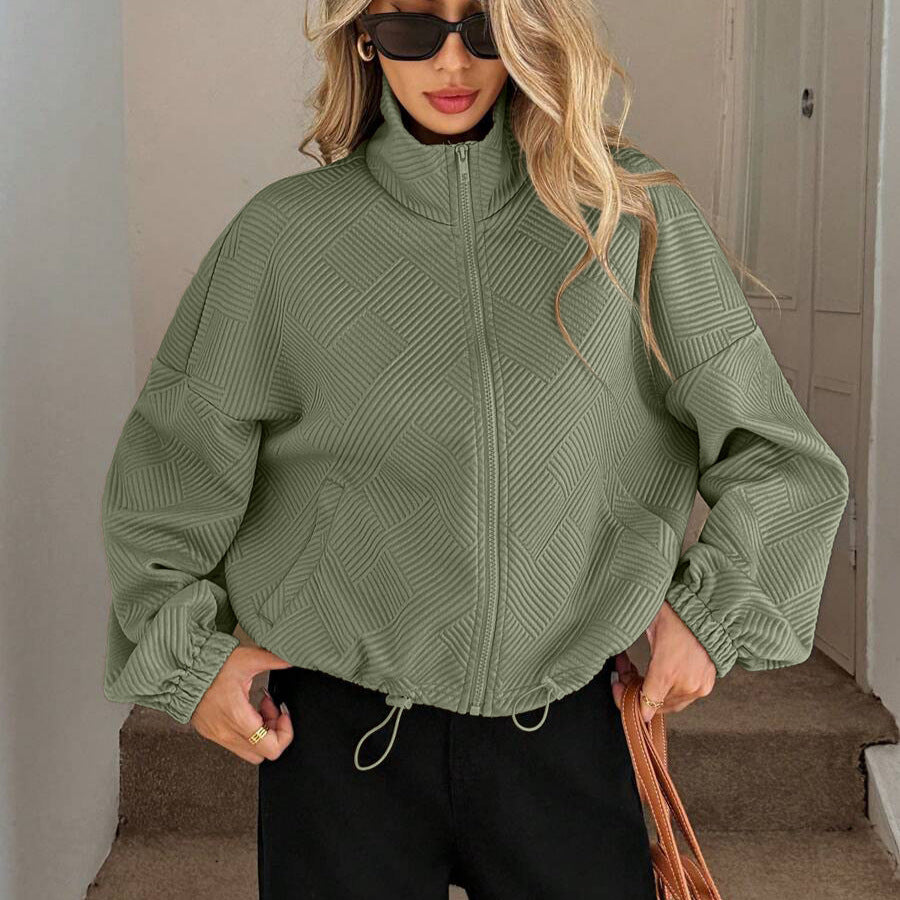 Women's Zip-Up Varsity Jacket with High Collar