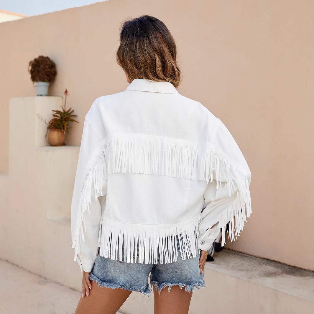 Women's Relaxed-Fit Fringe Denim Jacket