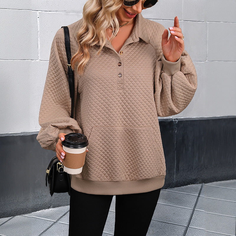 Women's Solid Textured Collared Sweatshirt
