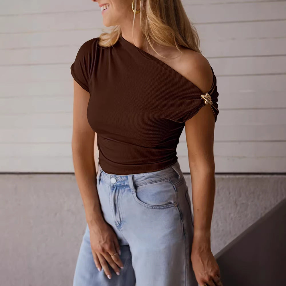Women's Ribbed T-Shirt, Metal Accent