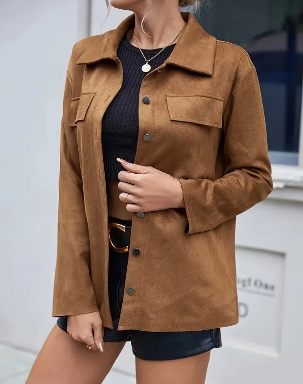 Women's Suede-Look Open-Front Lapel Jacket