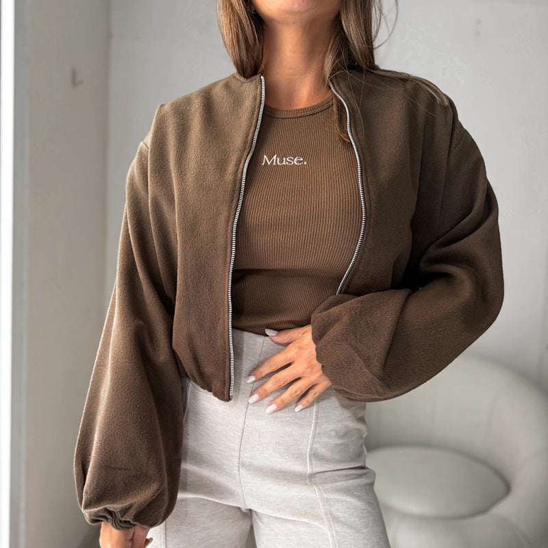Women's Casual Cropped Jacket with Relaxed Fit