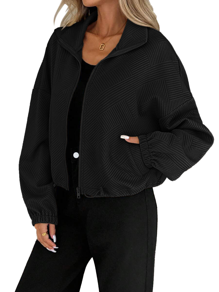 Women's Zip-Up Varsity Jacket with High Collar