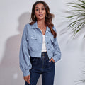Women's Cropped Corduroy Jacket with Balloon Sleeves