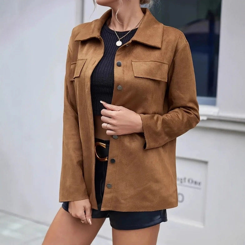 Women's Suede-Look Open-Front Lapel Jacket