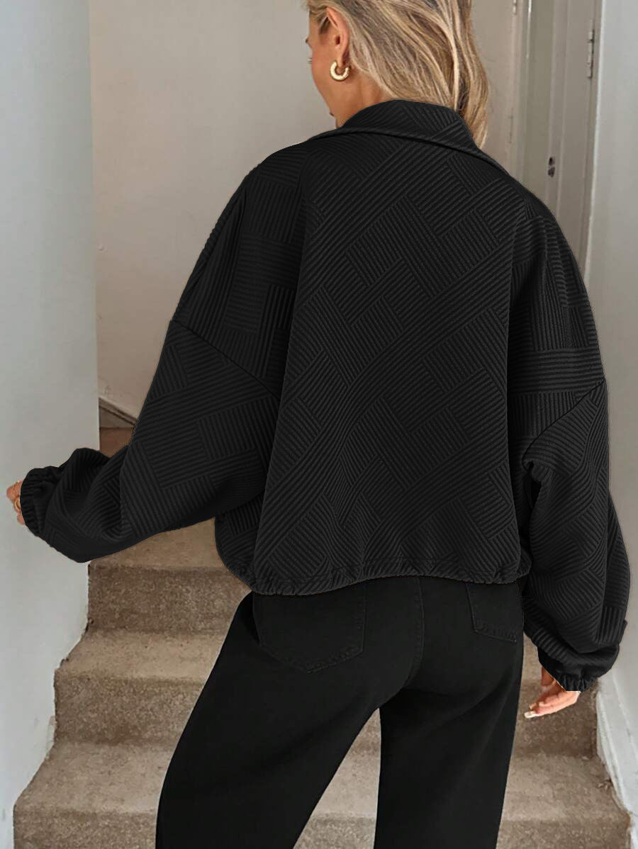 Women's Zip-Up Varsity Jacket with High Collar