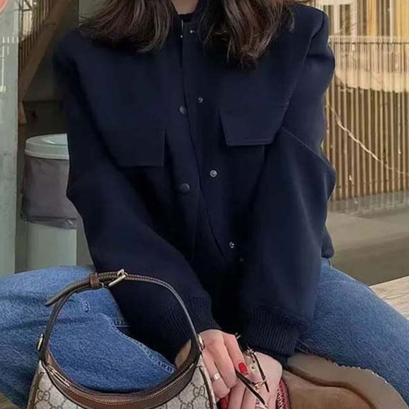 Women's Stand Collar Jacket with Oversized Pockets