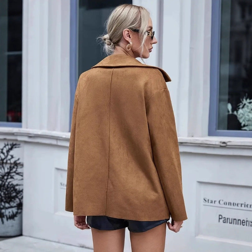 Women's Suede-Look Open-Front Lapel Jacket