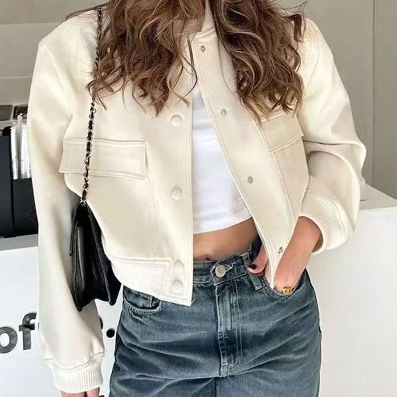 Women's Stand Collar Jacket with Oversized Pockets