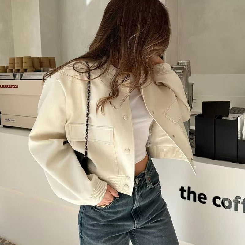 Women's Stand Collar Jacket with Oversized Pockets