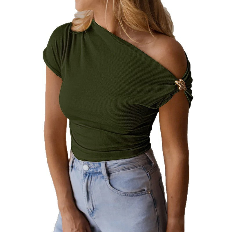 Women's Ribbed T-Shirt, Metal Accent
