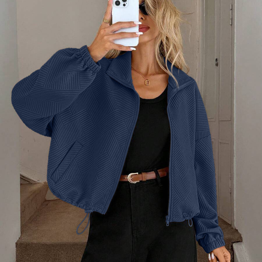 Women's Zip-Up Varsity Jacket with High Collar