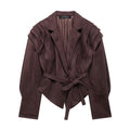Women's Suede-Look Padded-Shoulder Cinched Jacket