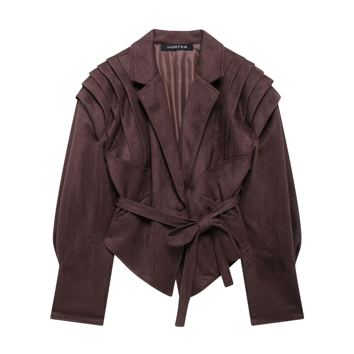 Women's Suede-Look Padded-Shoulder Cinched Jacket