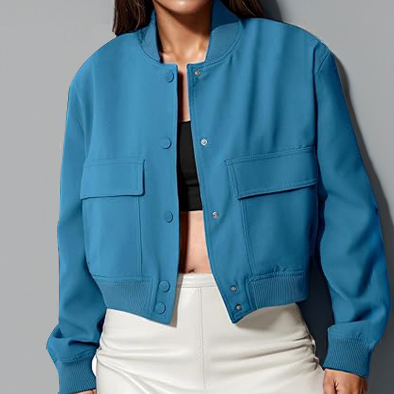 Women's Stand Collar Jacket with Oversized Pockets