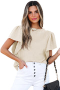 Women's Double-Layer Ruffle Sleeve Crew Neck Tee