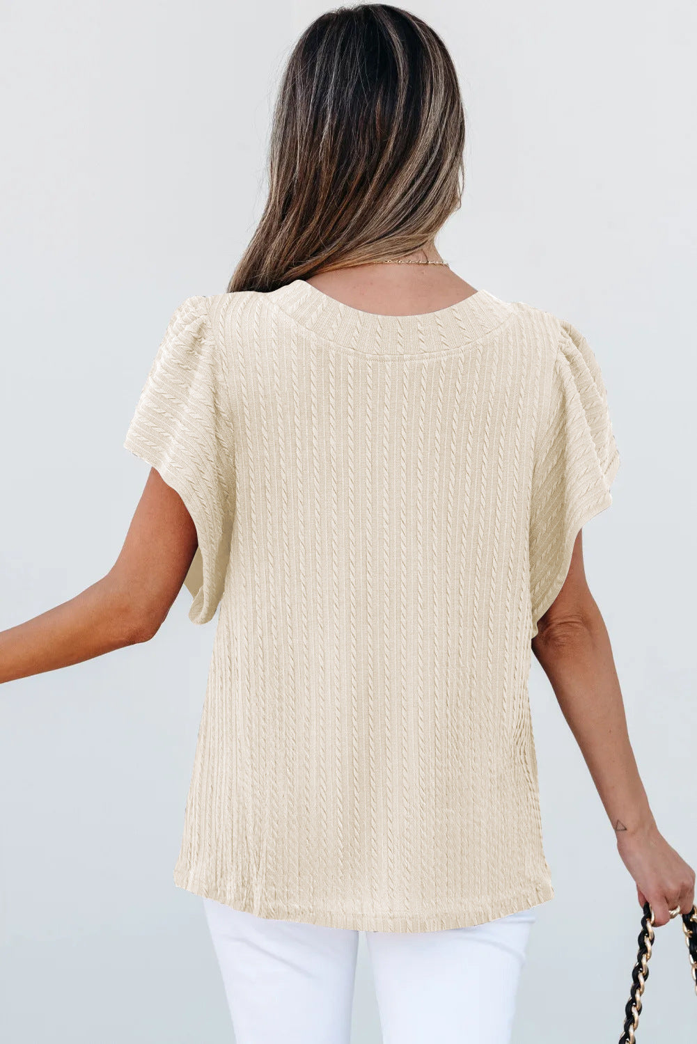 Women's Double-Layer Ruffle Sleeve Crew Neck Tee