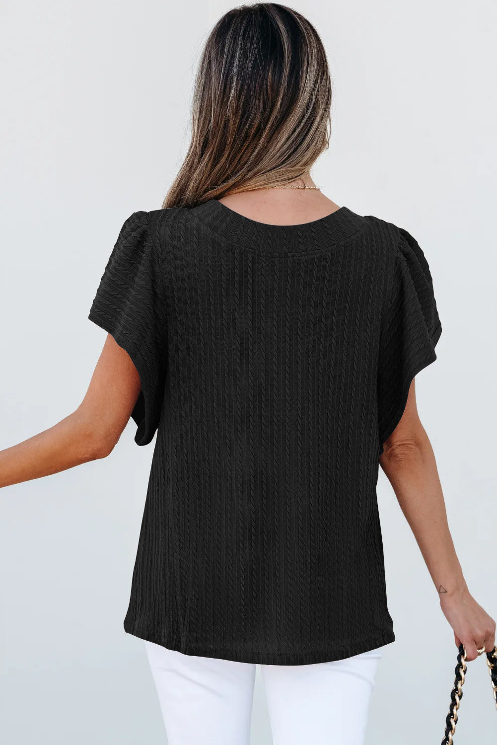 Women's Double-Layer Ruffle Sleeve Crew Neck Tee